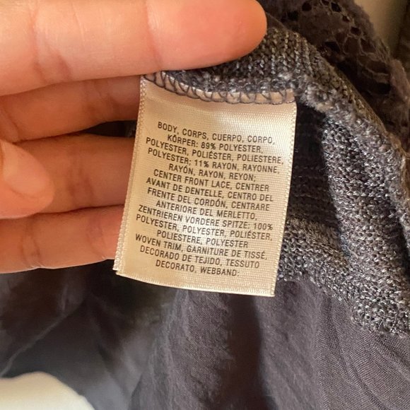 Anthropologie Meadow Rue Womens Blouse Ruffle Size S Gray Crochet Stripe Top - Picture 9 of 11